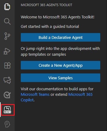 Screenshot shows the Agents Toolkit icon in the activity bar.