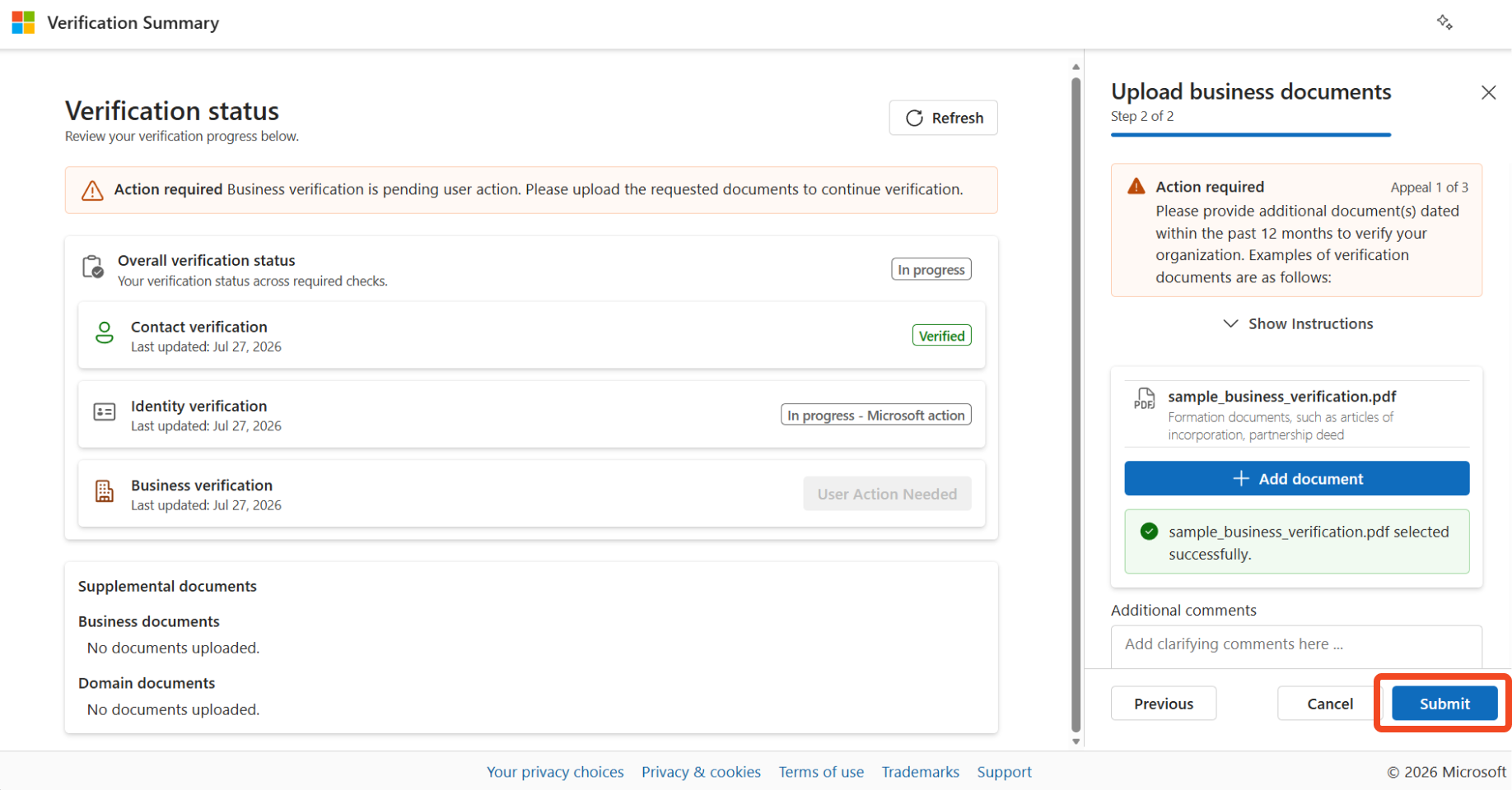 Screenshot showing the Action required banner with User Action Needed button.
