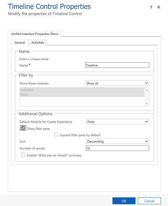 Timeline control properties General tab