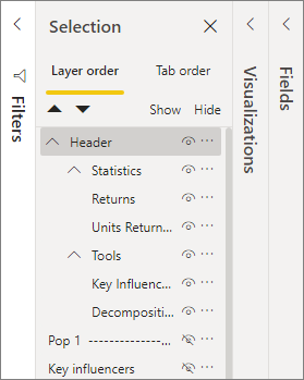 Screenshot of nested groups in the Selection pane.