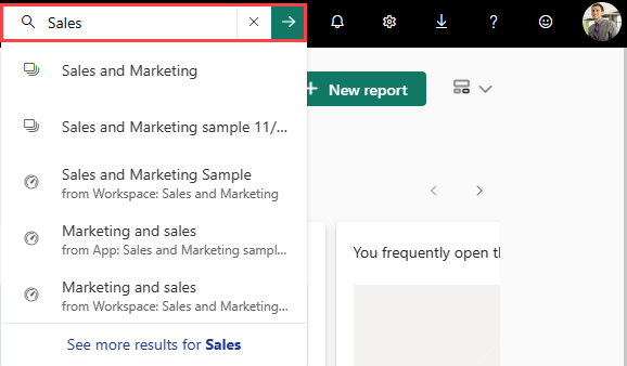 Screenshot of a search field with the term Sales entered.