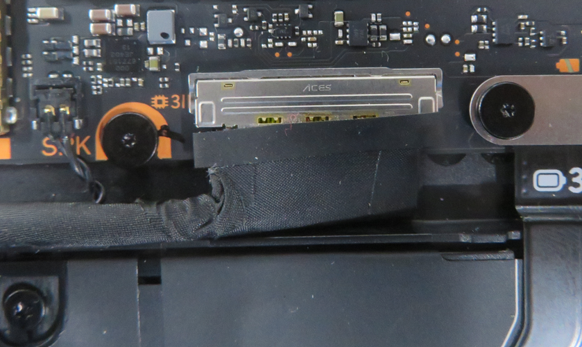 Screenshot that shows routing left display cable through the ridges on the D Bucket.