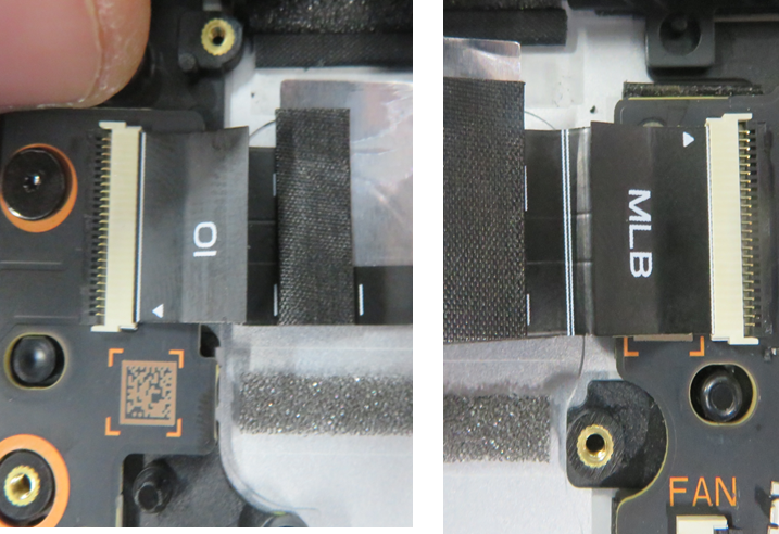 Screenshot that shows pressing the buckle on both connectors closed for the USB-A and Audio Jack FPC.