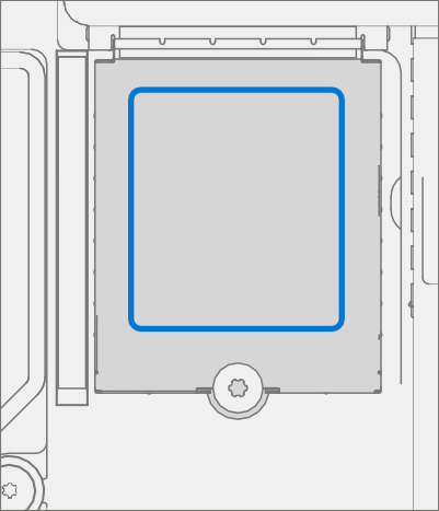 Screenshot that shows the thermal pad placement location on the rSSD for the fabric keyboard installation.
