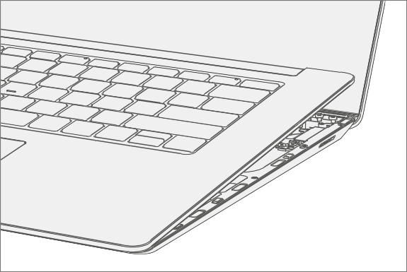 Screenshot that shows the fabric keyboard seated flush with the chassis viewed from the side.