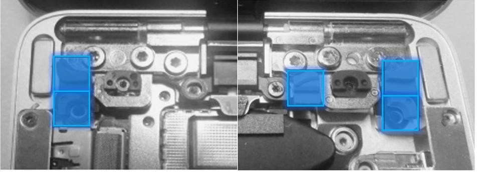 Screenshot that shows placement of three hinge rubber pieces on 13-inch model.