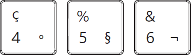 Number keys 4, 5, 6 - Swiss layout
