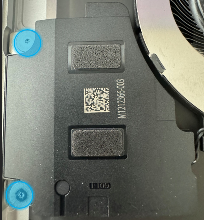 Screenshot that shows a 3IP (Torx-Plus) driver removing the two screws that secure the right speaker to the chassis.