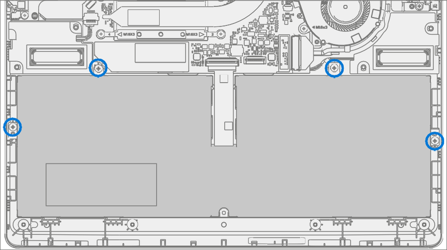 Screenshot that shows installing the new battery screws until snug and seated.