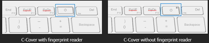 Screenshot that shows a close-up of the C-Cover keyboard area and fingerprint reader location.