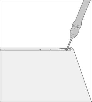 Screenshot that shows locations of screws to remove from the C-Cover foot recesses.