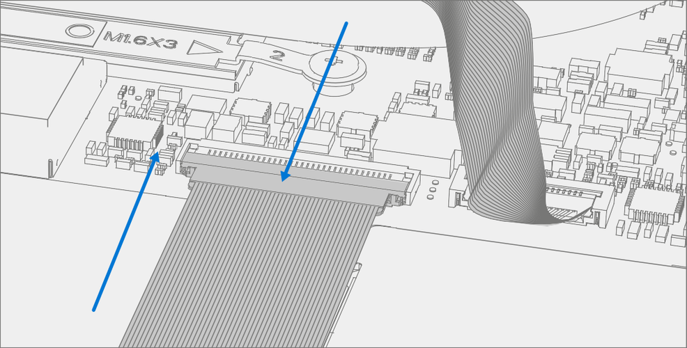 Screenshot that shows connecting the Battery FPC to the motherboard and pressing down the locking tab.