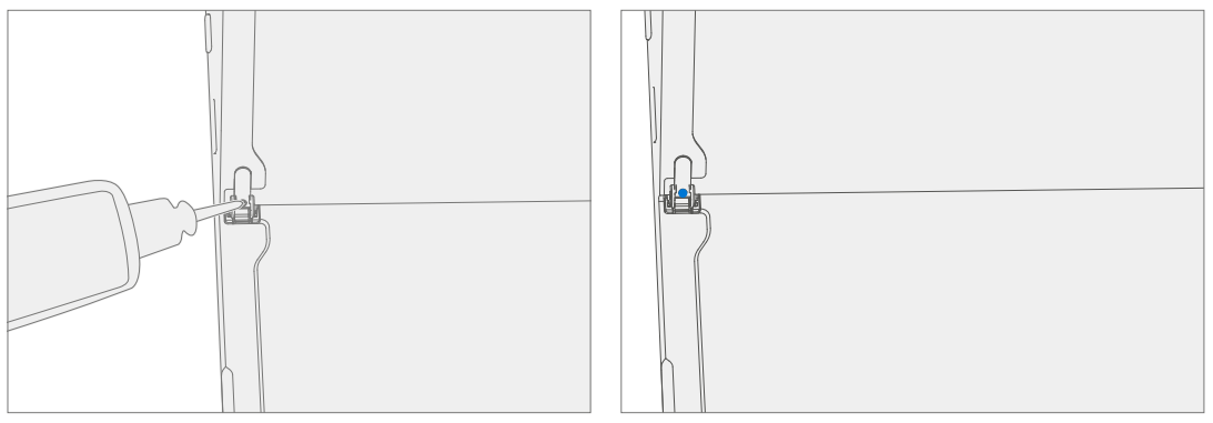 Screenshot that shows applying a single drop of Loctite 243 to each hinge screw boss