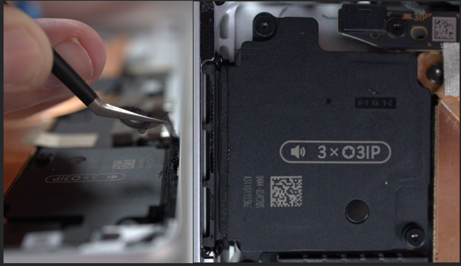 Screenshot that shows enclosure edge after speaker mesh removal revealing three cutouts