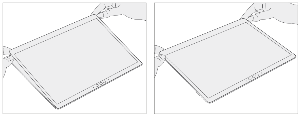 Screenshot that shows toe-in alignment of bottom edge while lowering display into enclosure