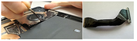 Screenshot that shows peeling the Surface Connect port cable lef t to right off the thermal module