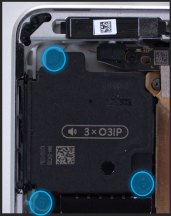 Screenshot that shows three left speaker screw positions before removal