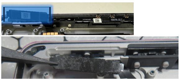 Screenshot that shows NFC module gently peeled back exposing underlying buttons