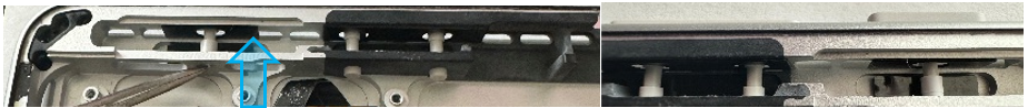Screenshot that shows pushing button posts inward to release buttons from enclosure