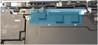 Screenshot that shows reinstalled button PCB with new tape and foam spanning to thermal module on Intel-only edition.