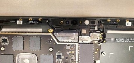 Screenshot that shows first new shield placed over camera FPCs before edge press.