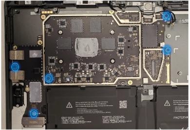 Screenshot that shows screw locations for business edition motherboard before removal.