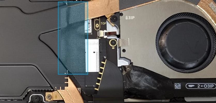 Screenshot that shows shield and tape placement over the Display FPC for Intel-only edition.