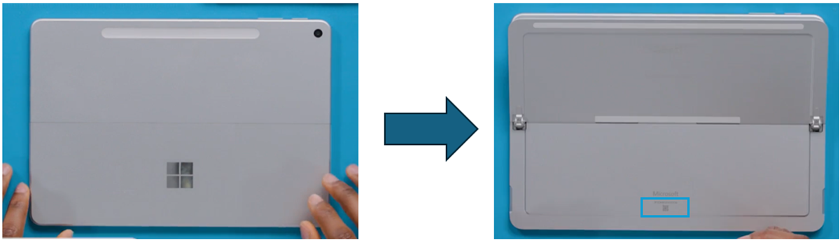 Screenshot that shows the device identity label area under the kickstand.