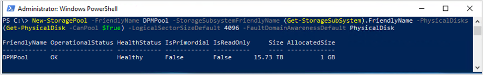 Screenshot of create storage pool.
