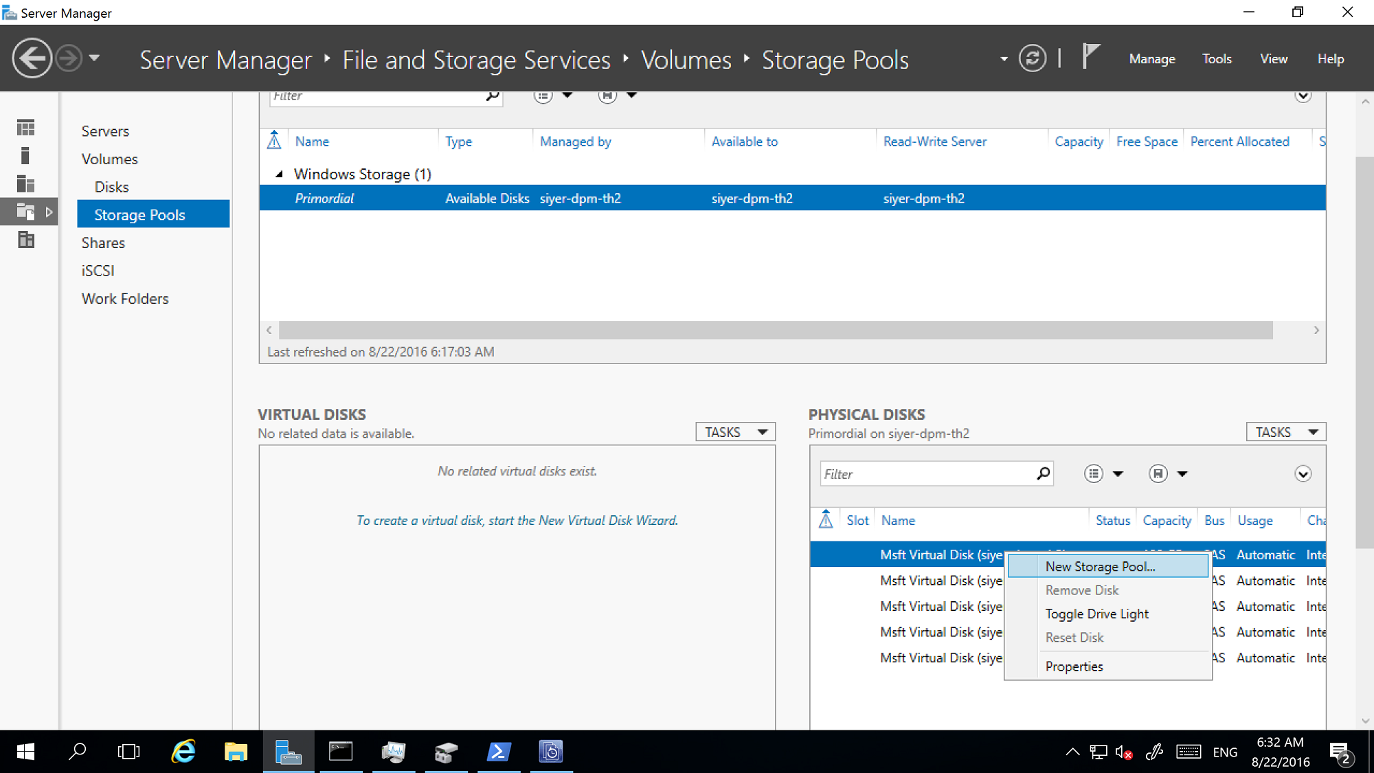Screenshot of add disks to storage pool.