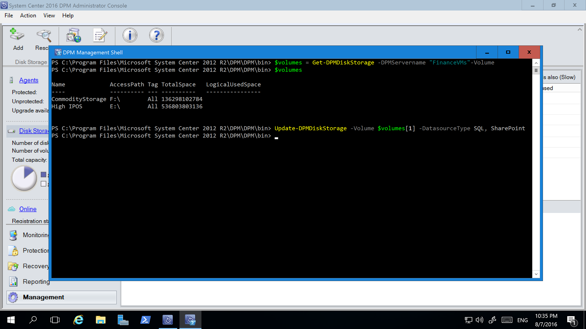 Screenshot of disk Storage volume properties.