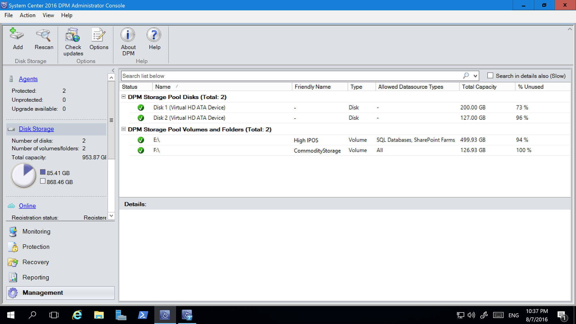 Screenshot of view Disk Storage Allocation.