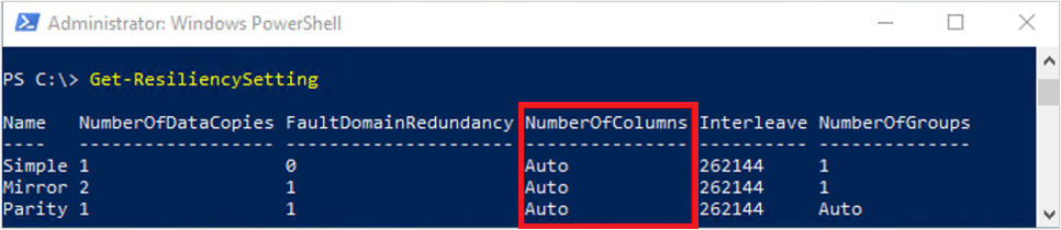Screenshot of get resiliency setting.