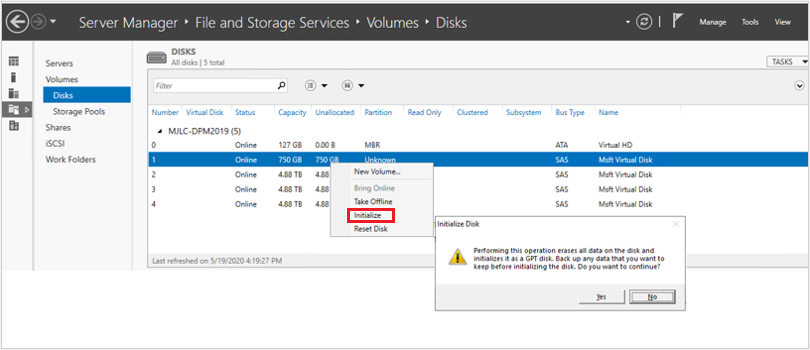 Screenshot of initialize disks.