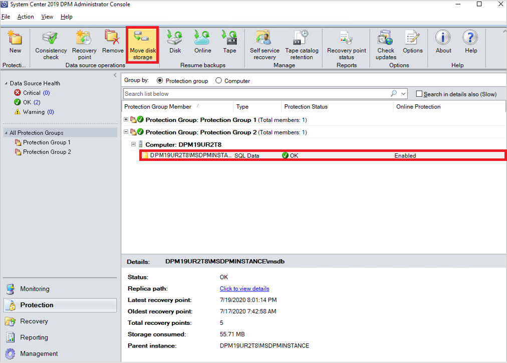 Screenshot of Move disk storage.