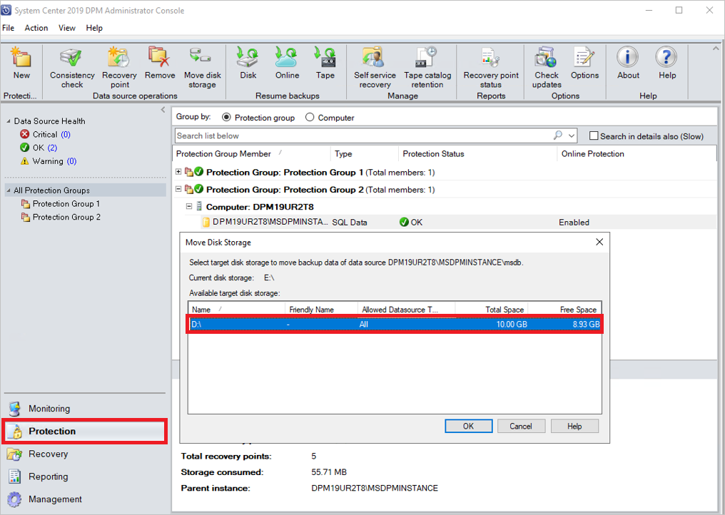 Screenshot of select target disk storage.