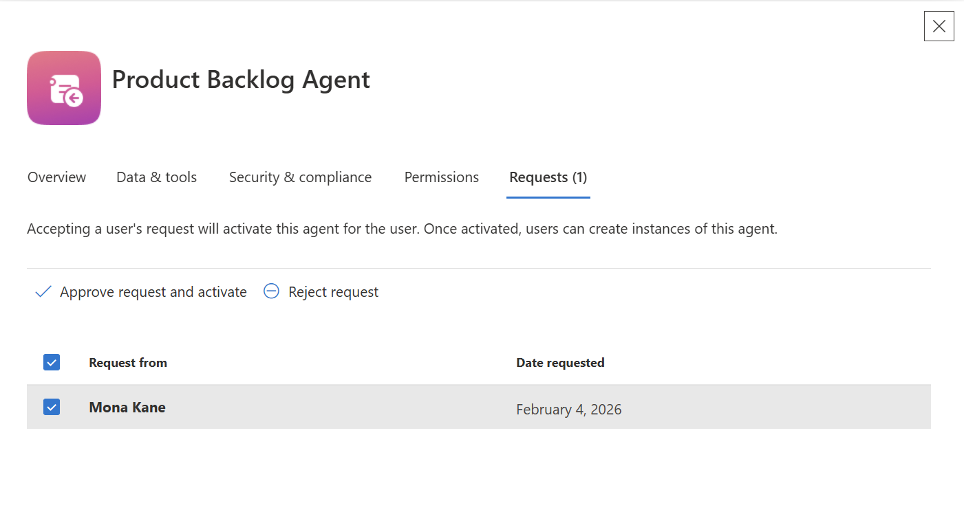 Screenshot of the Requests tab with the users to be approved for activation.