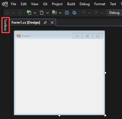 Screenshot that shows how to select the Toolbox to open the Toolbox window.