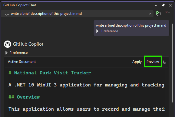 Preview button in the Active Document window