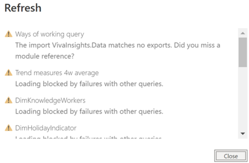 Screenshot that shows the Power BI refresh screen.