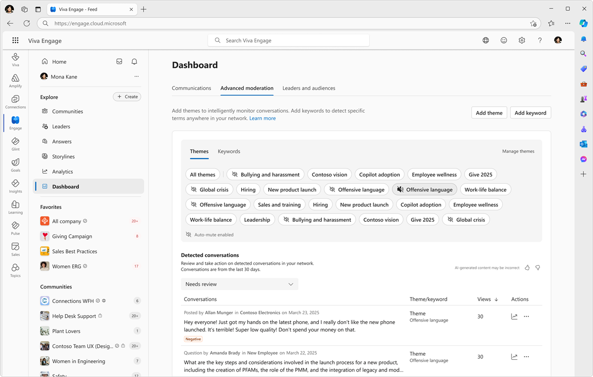 Define themes under the Advanced moderation tab