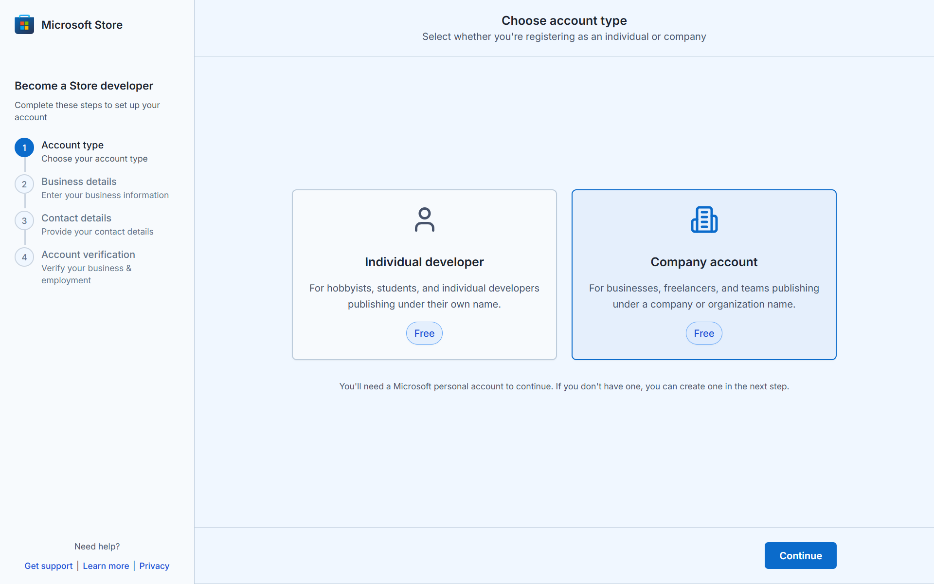 Choose account type