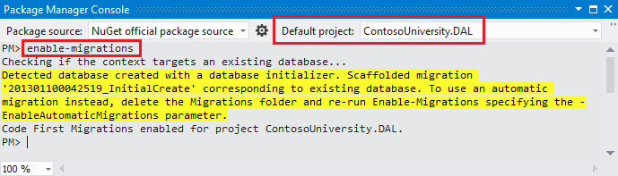 Comando de enable-migrations
