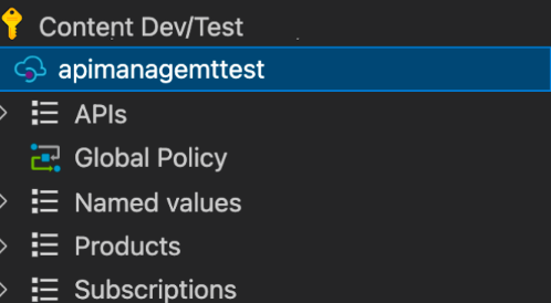 Instancia de API Management recién creada en el panel de la extensión API Management para VS&nbsp;Code