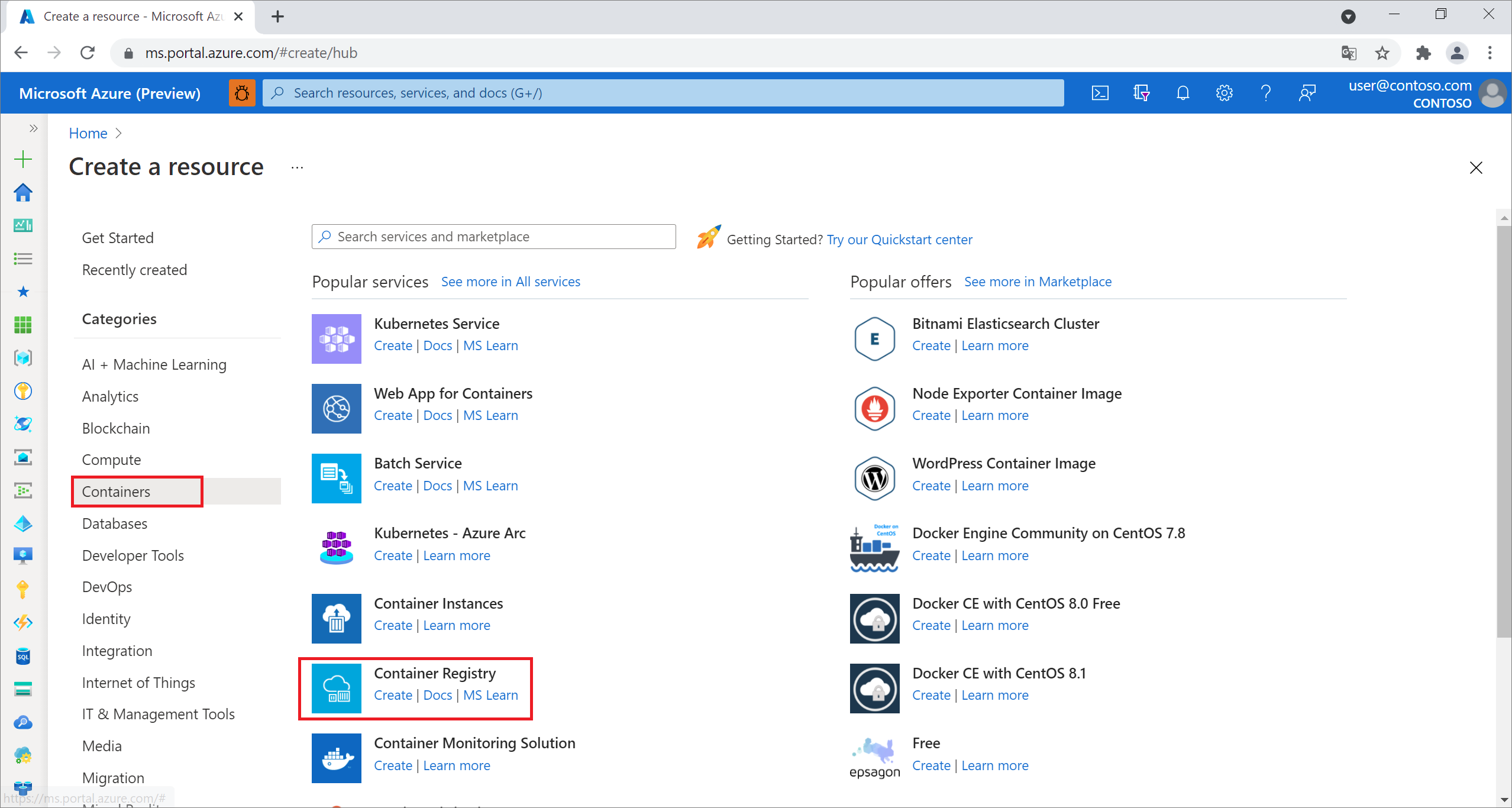 Crear una instancia de Azure Container Registry