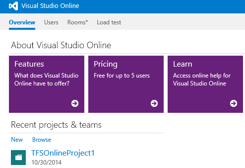 Screenshot of the New project button under Recent projects and teams in Azure DevOps.