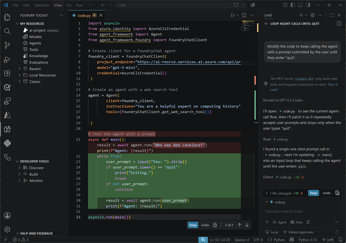 Captura de pantalla de GitHub Copilot en Visual Studio Code.