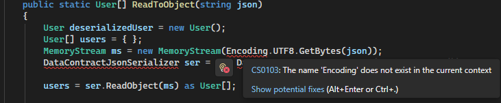 Screenshot que muestra cómo usar la bombilla para corregir el código en Visual Studio.