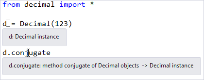 Captura de pantalla que muestra la información rápida en el editor de Visual Studio.