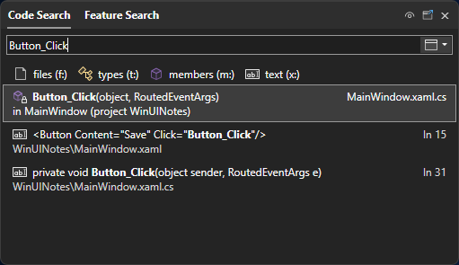 Función de búsqueda en Visual Studio